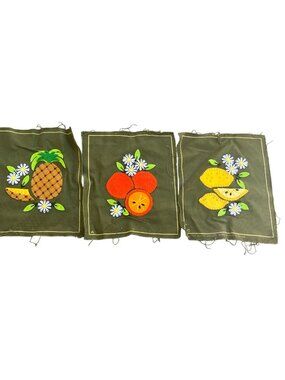 VTG 70s Embroidered Felt Wall Art Set 3 Pineapple Oranges Lemons Studio Twelve